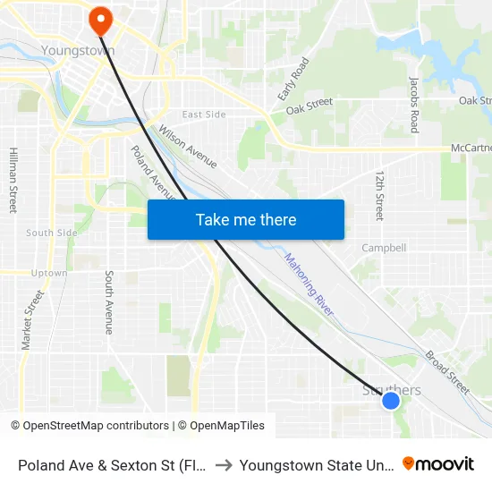 Poland Ave & Sexton St (Flag Stop) to Youngstown State University map