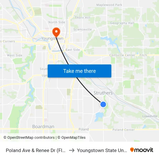 Poland Ave & Renee Dr (Flag Stop) to Youngstown State University map