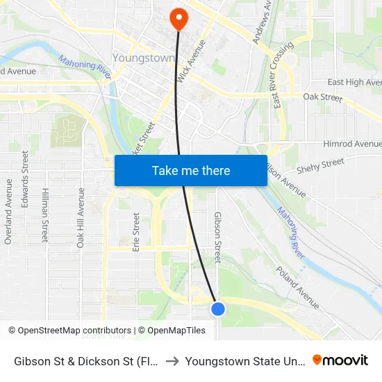 Gibson St & Dickson St (Flag Stop) to Youngstown State University map
