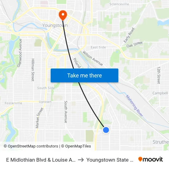E Midlothian Blvd & Louise Ave (Flag Sto to Youngstown State University map