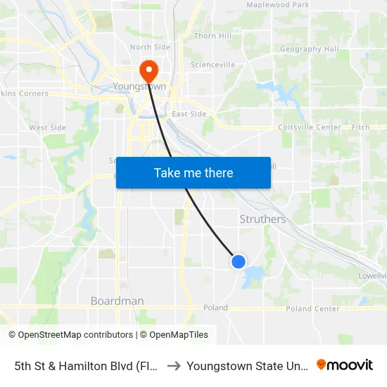 5th St & Hamilton Blvd (Flag Stop) to Youngstown State University map