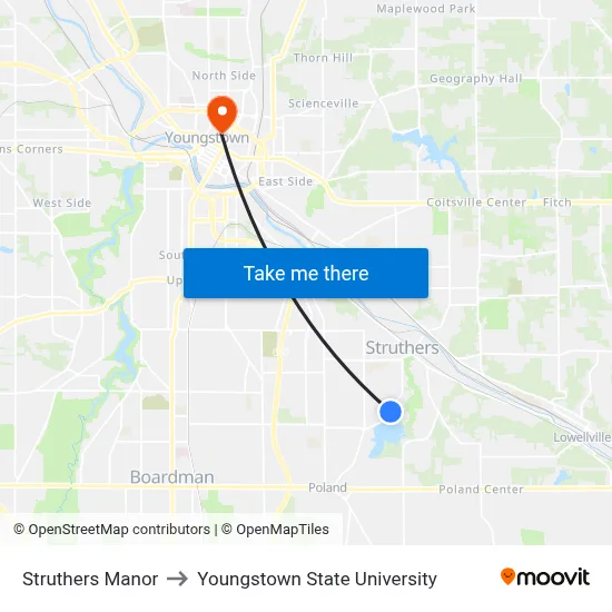 Struthers Manor to Youngstown State University map