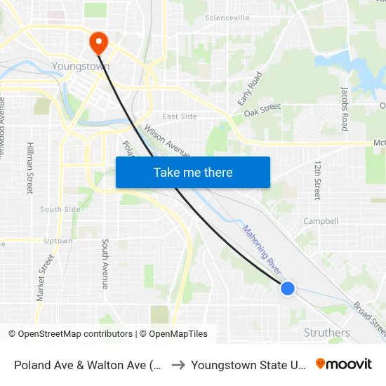 Poland Ave & Walton Ave (Flag Stop) to Youngstown State University map