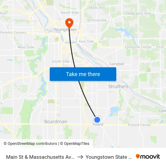 Main St & Massachusetts Ave (Flag Stop) to Youngstown State University map