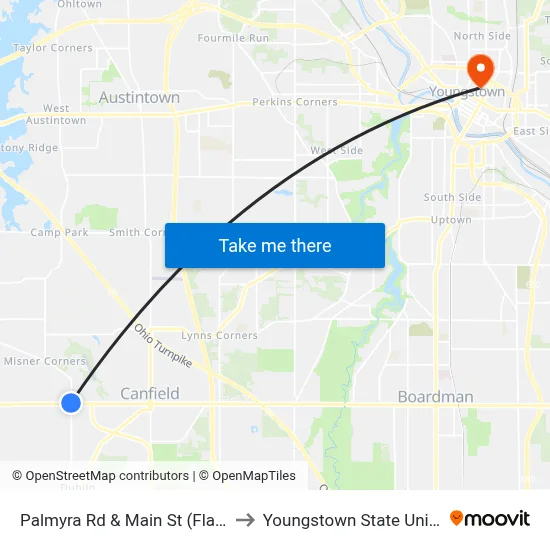 Palmyra Rd & Main St (Flag Stop) to Youngstown State University map