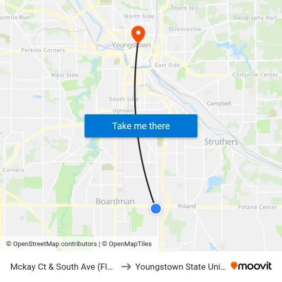 Mckay Ct & South Ave (Flag Stop) to Youngstown State University map
