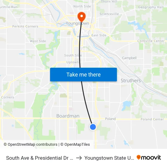 South Ave & Presidential Dr (Flag Stop) to Youngstown State University map