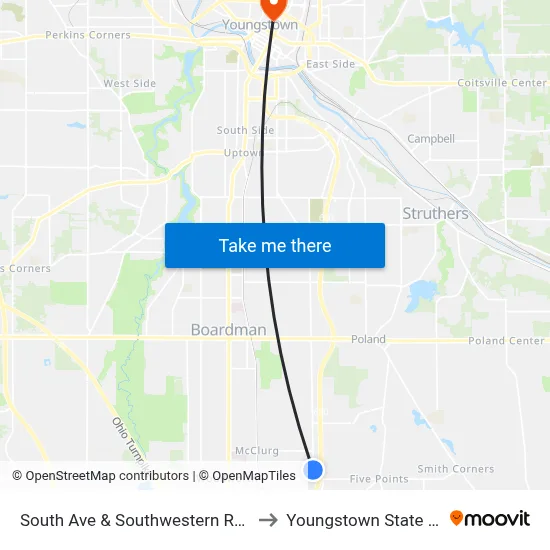 South Ave & Southwestern Run (Flag Stop) to Youngstown State University map