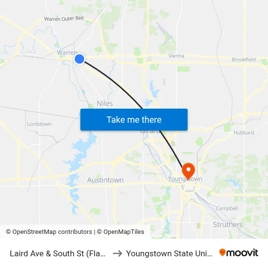 Laird Ave & South St (Flag Stop) to Youngstown State University map