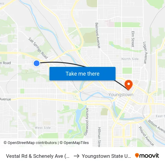 Vestal Rd & Schenely Ave (Flag Stop) to Youngstown State University map