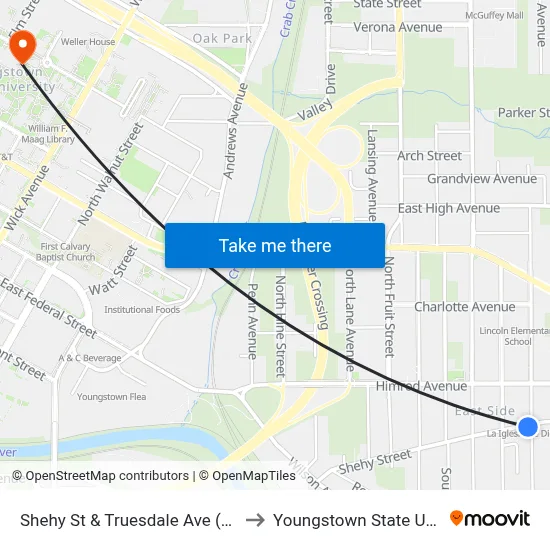 Shehy St & Truesdale Ave (Flag Stop) to Youngstown State University map