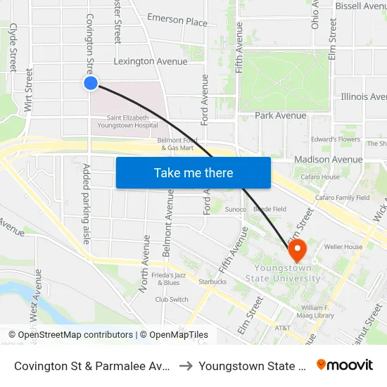 Covington St & Parmalee Ave (Flag Stop) to Youngstown State University map