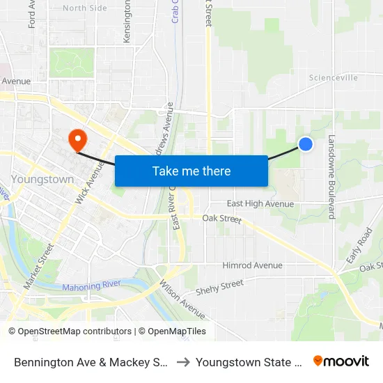 Bennington Ave & Mackey St (Flag Stop) to Youngstown State University map