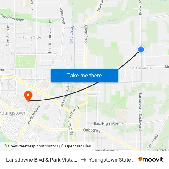 Lansdowne Blvd & Park Vista Dr (Flag Stop) to Youngstown State University map