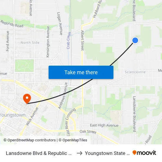 Lansdowne Blvd & Republic Ave (Flag Stop) to Youngstown State University map