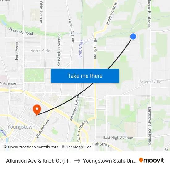 Atkinson Ave & Knob Ct (Flag Stop) to Youngstown State University map