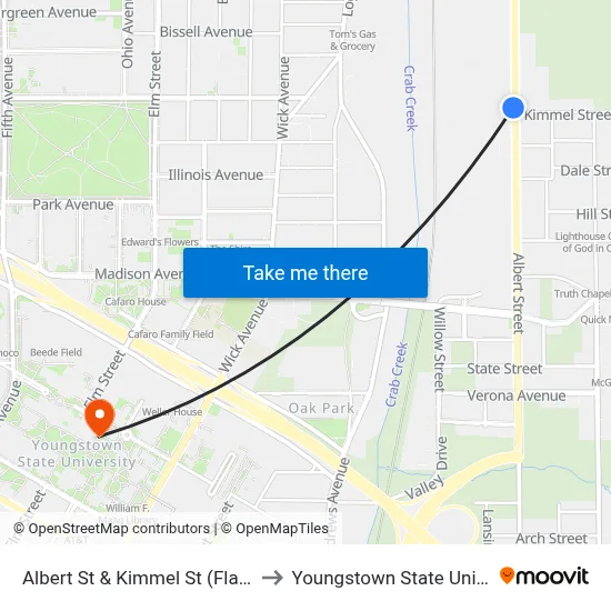 Albert St & Kimmel St (Flag Stop) to Youngstown State University map