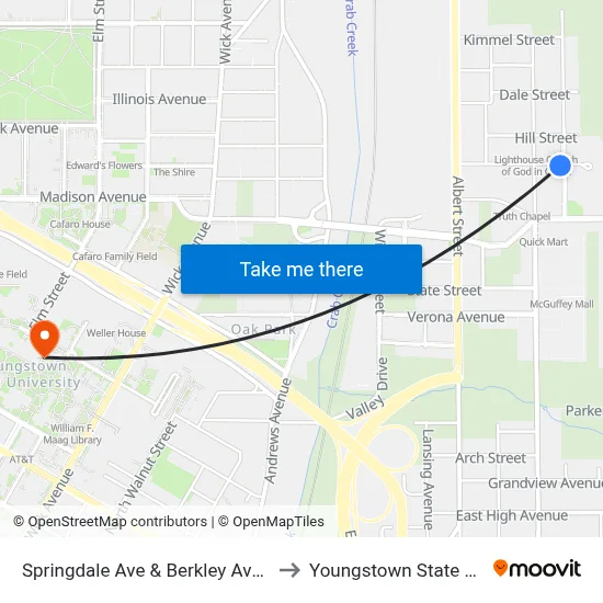 Springdale Ave & Berkley Ave (Flag Stop) to Youngstown State University map