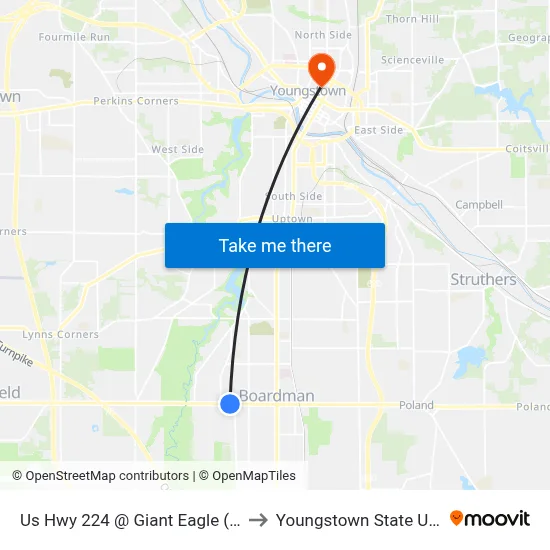 Us Hwy 224 @ Giant Eagle (Flag Stop) to Youngstown State University map