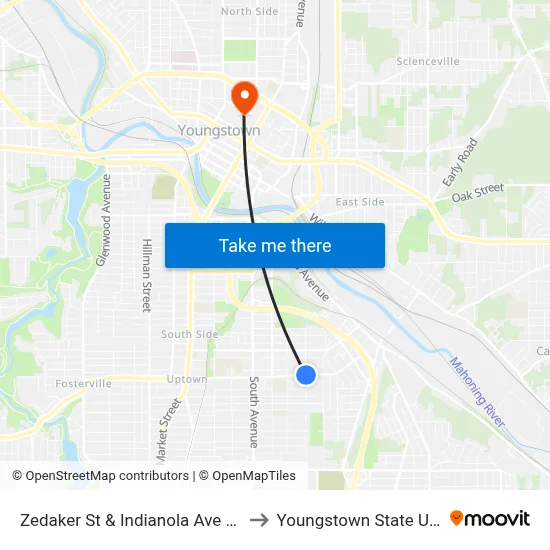 Zedaker St & Indianola Ave (Flag Stop) to Youngstown State University map