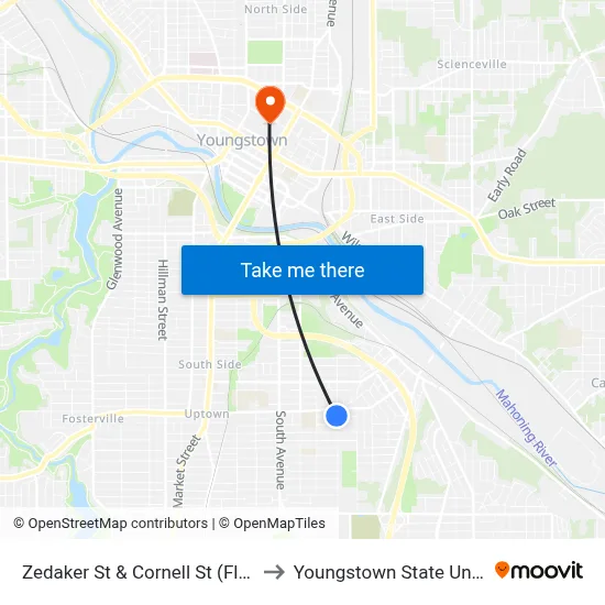 Zedaker St & Cornell St (Flag Stop) to Youngstown State University map