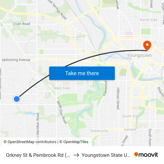 Orkney St & Pembrook Rd (Flag Stop) to Youngstown State University map