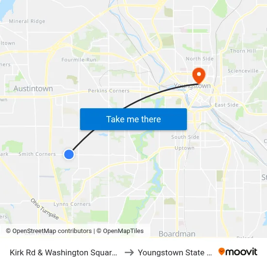Kirk Rd & Washington Square Dr (Flag Sto to Youngstown State University map