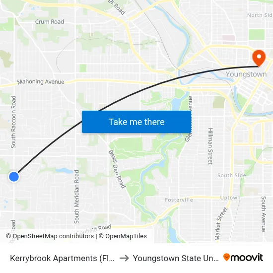 Kerrybrook Apartments (Flag Stop) to Youngstown State University map