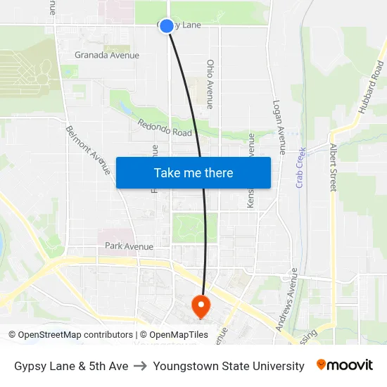 Gypsy Lane & 5th Ave to Youngstown State University map