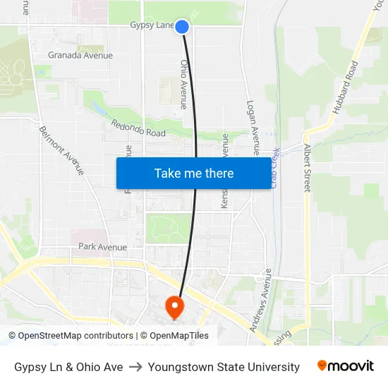 Gypsy Ln & Ohio Ave to Youngstown State University map