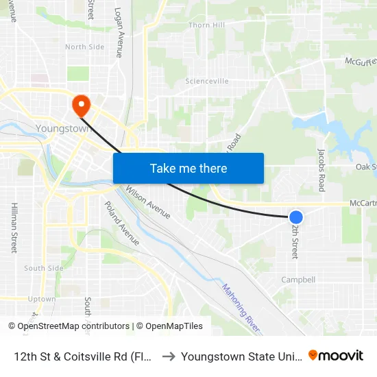 12th St & Coitsville Rd (Flag Stop) to Youngstown State University map