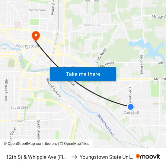12th St & Whipple Ave (Flag Stop) to Youngstown State University map
