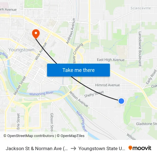 Jackson St & Norman Ave (Flag Stop) to Youngstown State University map
