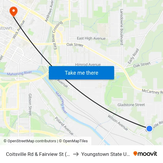 Coitsville Rd & Fairview St (Flag Stop) to Youngstown State University map