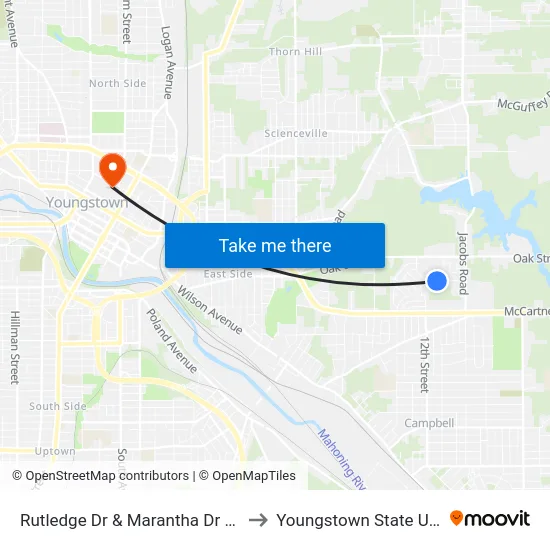 Rutledge Dr & Marantha Dr (Flag Stop) to Youngstown State University map