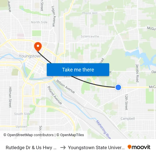 Rutledge Dr & Us Hwy 422 to Youngstown State University map