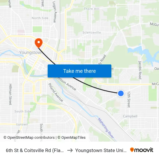6th St & Coitsville Rd (Flag Stop) to Youngstown State University map