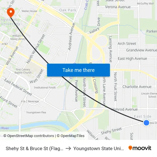 Shehy St & Bruce St (Flag Stop) to Youngstown State University map