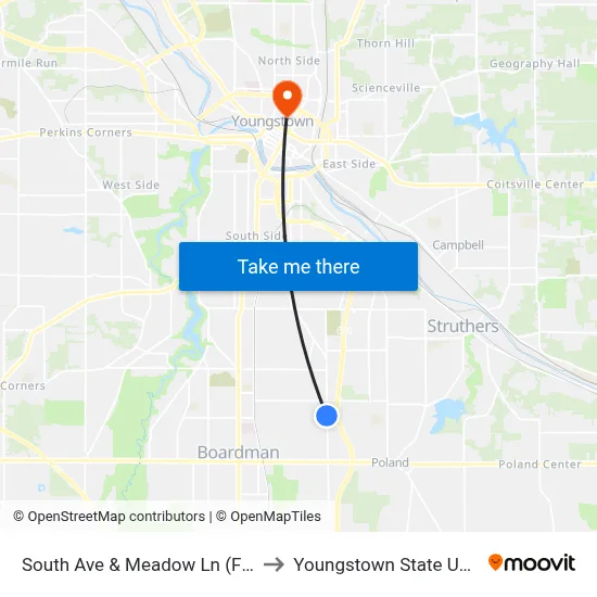 South Ave & Meadow Ln (Flag Stop) to Youngstown State University map