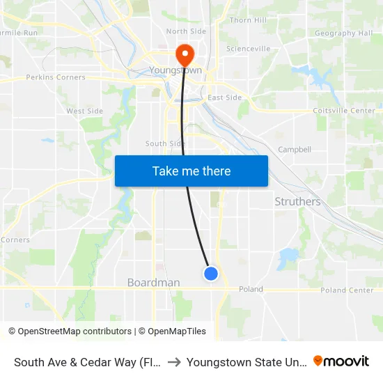 South Ave & Cedar Way (Flag Stop) to Youngstown State University map