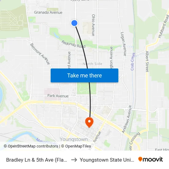 Bradley Ln & 5th Ave (Flag Stop) to Youngstown State University map