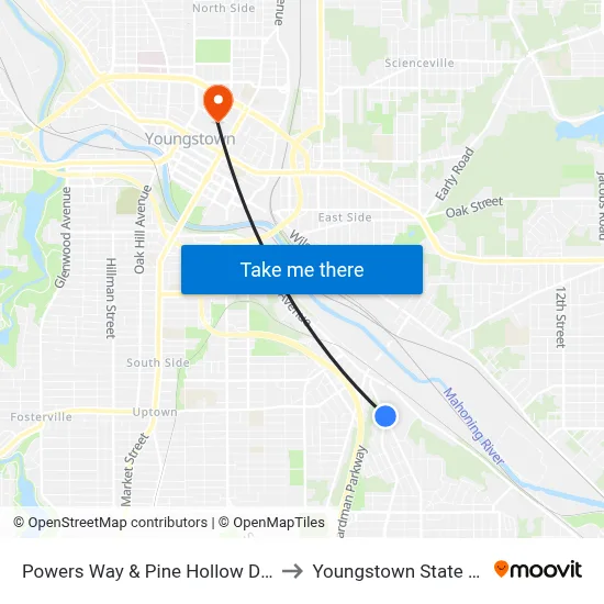 Powers Way & Pine Hollow Dr. (Flag Stop) to Youngstown State University map
