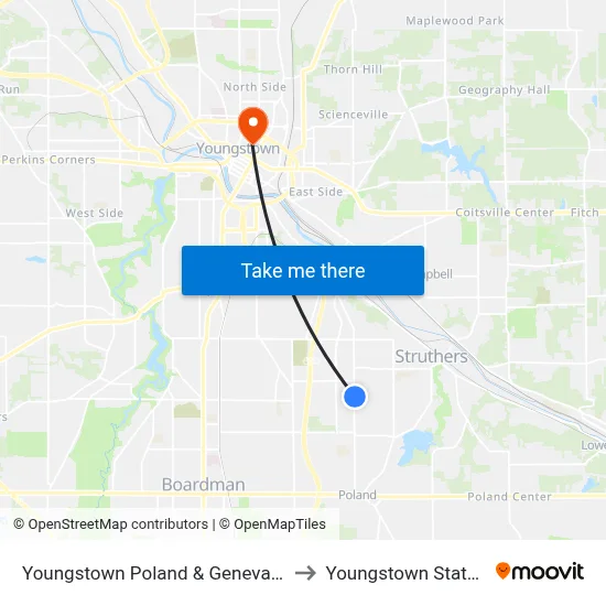 Youngstown Poland & Geneva Ave. ( Flag Stop) to Youngstown State University map