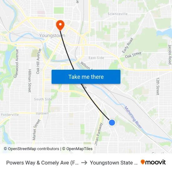 Powers Way & Comely Ave (Flag Stop), You to Youngstown State University map