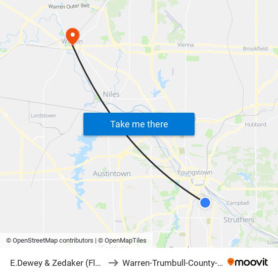 E.Dewey & Zedaker (Flag Stop) to Warren-Trumbull-County-OH-USA map