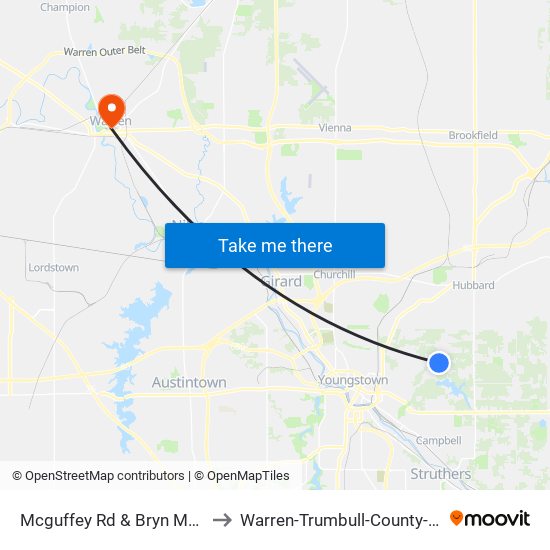 Mcguffey Rd & Bryn Mawr Ave to Warren-Trumbull-County-OH-USA map