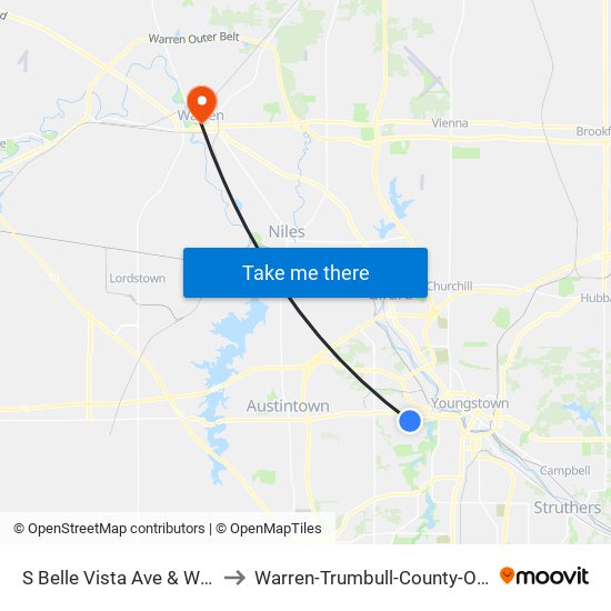 S Belle Vista Ave & Wehr St to Warren-Trumbull-County-OH-USA map