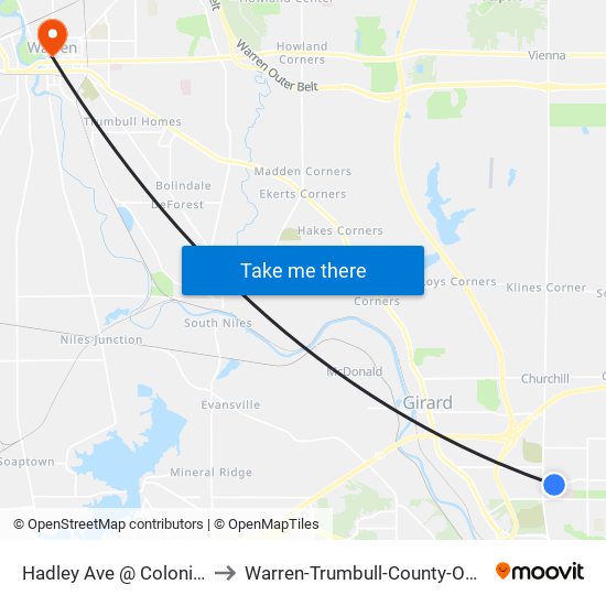 Hadley Ave @ Colonial Dr to Warren-Trumbull-County-OH-USA map