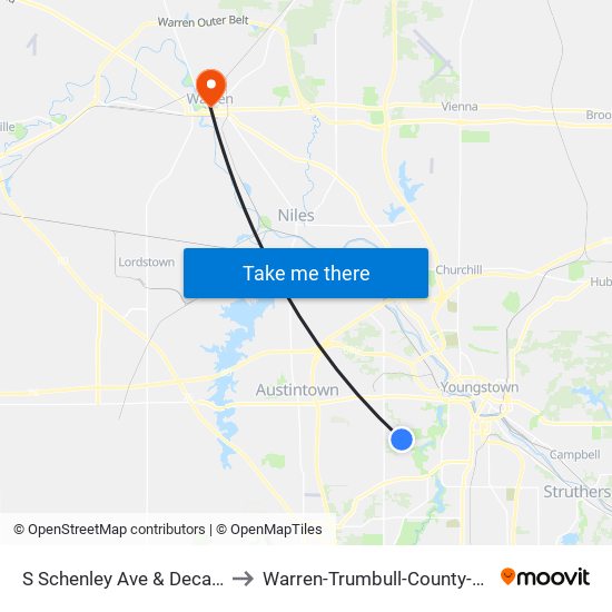 S Schenley Ave & Decamp Rd to Warren-Trumbull-County-OH-USA map