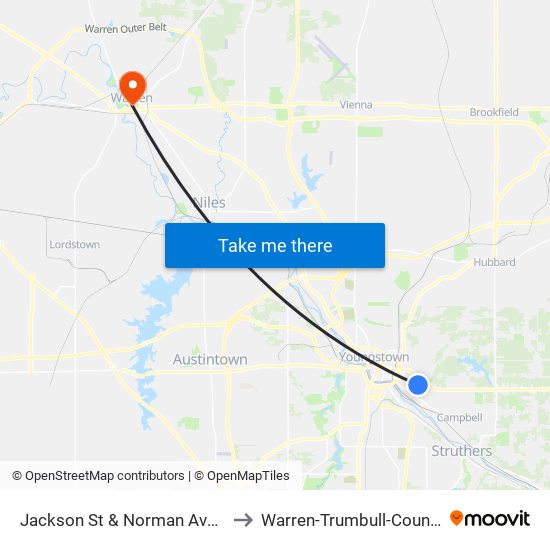 Jackson St & Norman Ave (Flag Stop) to Warren-Trumbull-County-OH-USA map